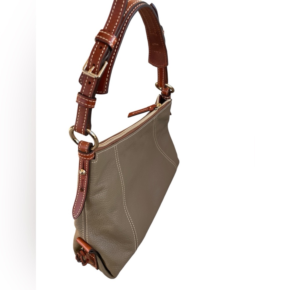SOLD: Dooney & Bourke Pebble Grain Leather Hobo Shoulder Bag Taupe Grey Brown - Picture 3 of 9